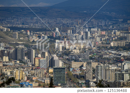 Cityscape of Tbilisi, capital of Georgia, aerial panoramic view from Mtatsminda Park 125136488