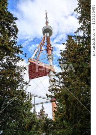 Tbilisi TV broadcasting communications tower located in Mtatsminda Park above Tbilisi, Georgia 125136493