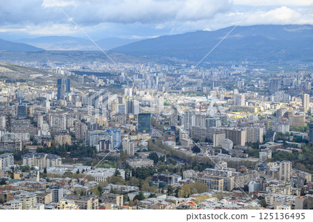 Cityscape of Tbilisi, capital of Georgia, aerial panoramic view from Mtatsminda Park 125136495