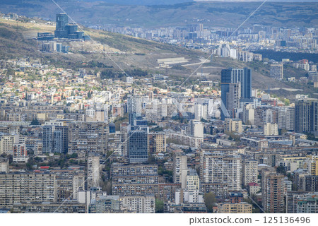 Cityscape of Tbilisi, capital of Georgia, aerial panoramic view from Mtatsminda Park 125136496