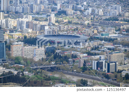 Cityscape of Tbilisi, capital of Georgia, aerial panoramic view from Mtatsminda Park 125136497