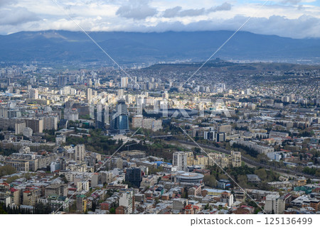 Cityscape of Tbilisi, capital of Georgia, aerial panoramic view from Mtatsminda Park 125136499