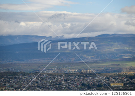 Cityscape of Tbilisi, capital of Georgia, aerial panoramic view from Mtatsminda Park 125136501