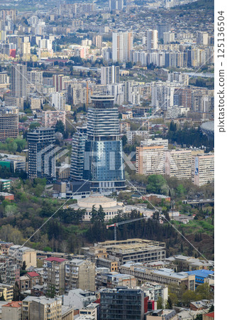 Cityscape of Tbilisi, capital of Georgia, aerial panoramic view from Mtatsminda Park 125136504