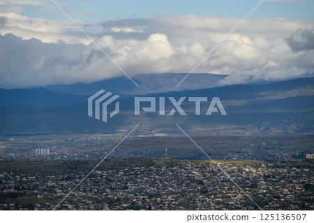 Cityscape of Tbilisi, capital of Georgia, aerial panoramic view from Mtatsminda Park 125136507