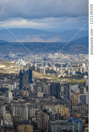 Cityscape of Tbilisi, capital of Georgia, aerial panoramic view from Mtatsminda Park 125136509