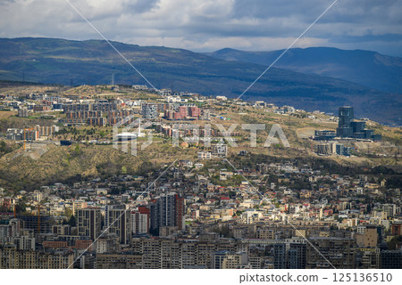 Cityscape of Tbilisi, capital of Georgia, aerial panoramic view from Mtatsminda Park 125136510