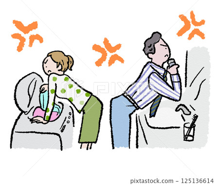 Couple quarrels, housework, laundry, shaving 125136614