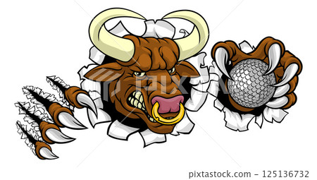 Bull Minotaur Longhorn Cow Golf Mascot Cartoon Bull Minotaur Longhorn Cow Golf Mascot Cartoon 125136732