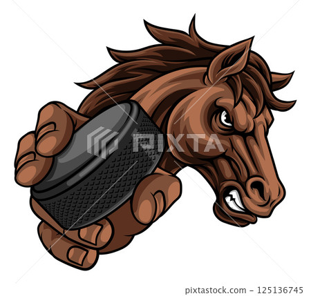 Horse Mustang Stallion Ice Hockey Sports Mascot Horse Mustang Stallion Ice Hockey Sports Mascot 125136745