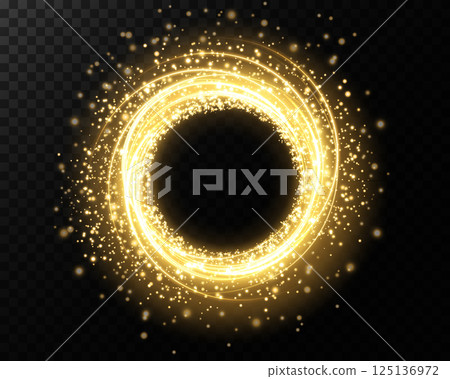 A Golden Circle with Sparkles on a Transparent Background radiates beauty and elegance A Golden Circle with Sparkles on a Transparent Background radiates beauty and elegance 125136972