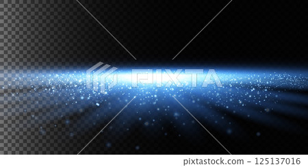 Dynamic Blue Light Beam with Beautiful Sparkles Illuminating a Dark Background Space Dynamic Blue Light Beam with Beautiful Sparkles Illuminating a Dark Background Space 125137016