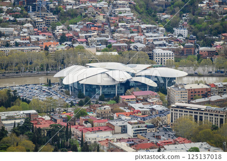 Cityscape of Tbilisi, capital of Georgia, aerial panoramic view from Mtatsminda Park 125137018