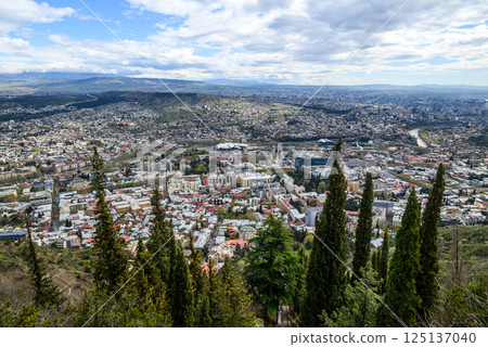 Cityscape of Tbilisi, capital of Georgia, aerial panoramic view from Mtatsminda Park 125137040