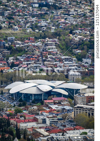Cityscape of Tbilisi, capital of Georgia, aerial panoramic view from Mtatsminda Park 125137044