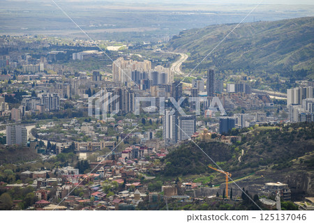 Cityscape of Tbilisi, capital of Georgia, aerial panoramic view from Mtatsminda Park 125137046