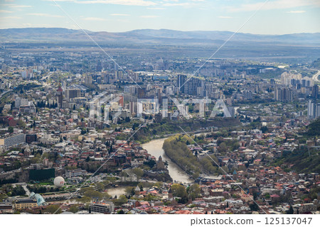 Cityscape of Tbilisi, capital of Georgia, aerial panoramic view from Mtatsminda Park 125137047