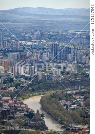 Cityscape of Tbilisi, capital of Georgia, aerial panoramic view from Mtatsminda Park 125137048
