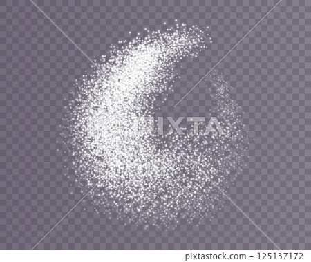 Aesthetic White Scattering of Sugar Crystals, Salt, Flour or Powder on a Transparent Background Surface 125137172