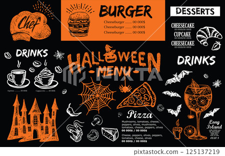 halloween, menu, vector 125137219