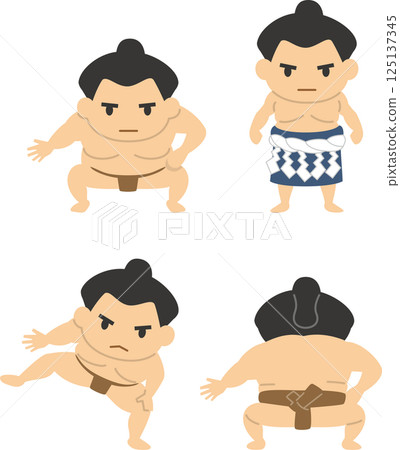 Various poses of sumo wrestlers 125137345