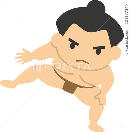 Illustration of a sumo wrestler doing sumo squats 125137349