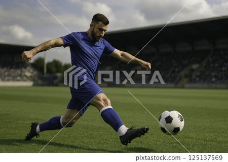 A Dynamic Soccer Player Engaging in Action on the Field During an Exciting Match or Game 125137569