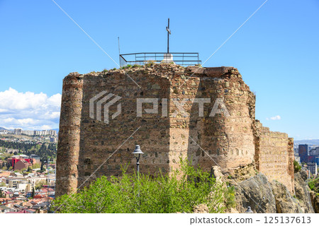 Remains of ancient Narikala fortress overlooking Old town of Tbilisi, the capital of Georgia Remains of ancient Narikala fortress overlooking Old town of Tbilisi, the capital of Georgia 125137613