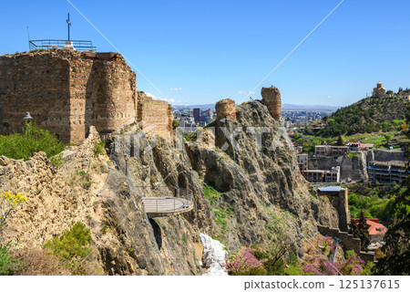 Remains of ancient Narikala fortress overlooking Old town of Tbilisi, the capital of Georgia Remains of ancient Narikala fortress overlooking Old town of Tbilisi, the capital of Georgia 125137615