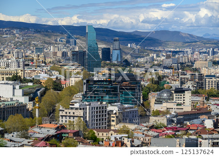 Cityscape aerial panoramic view of Tbilisi, capital of Georgia 125137624