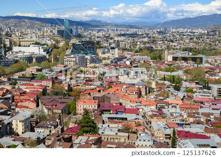 Cityscape aerial panoramic view of Tbilisi, capital of Georgia 125137626