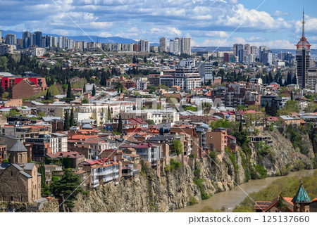 Cityscape aerial panoramic view of Tbilisi, capital of Georgia 125137660