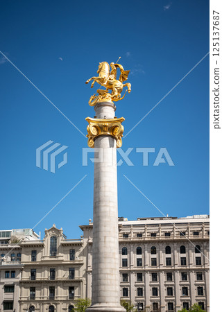 St. George Statue or Freedom Monument at Freedom square in Tbilisi, Georgia 125137687