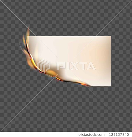 Paper corner burning, vector realistic flaming paper angle, ablaze sheet with fire and ash on transparent background Paper corner burning, vector realistic flaming paper angle, ablaze sheet with fire and ash on transparent background 125137840