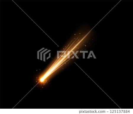 Falling asteroid or comet with fire and glitter orange light trail, vector shooting meteorite, burning star, fireball Falling asteroid or comet with fire and glitter orange light trail, vector shooting meteorite, burning star, fireball 125137884