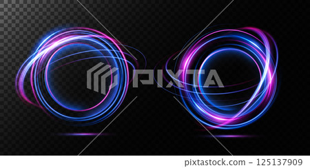 Dynamic and Colorful Neon Light Swirls Displayed on a Transparent Background Setting Dynamic and Colorful Neon Light Swirls Displayed on a Transparent Background Setting 125137909
