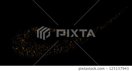 A Glittering Golden Swirl Appears on a Deep and Dark Background, Radiating Elegance and Charm 125137943