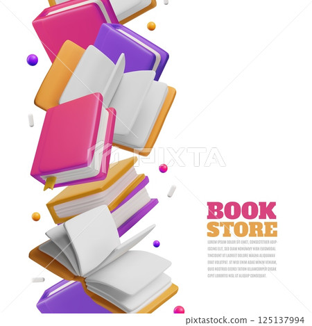 Book store 3D style vector poster design, books, literature, dictionaries and encyclopedias, library and education shop Book store 3D style vector poster design, books, literature, dictionaries and encyclopedias, library and education shop 125137994