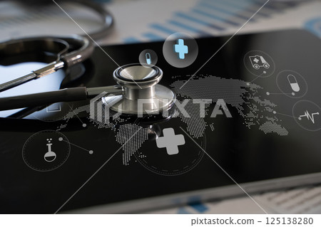 Medical insurance business doctor analyzing medical report Health Futuristic health care Medical insurance business doctor analyzing medical report Health Futuristic health care 125138280