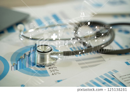 Doctor's workplace stethoscope with virtual Doctor's workplace stethoscope with virtual 125138281
