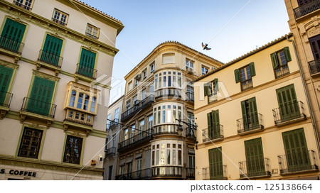 facade of old building in historic center city of Malaga,Spain 125138664