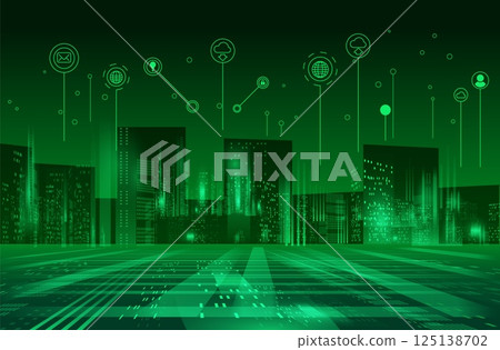Abstract background of global smart city technologies, neon green color. 125138702