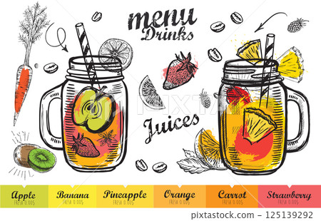 Juice menu, hand drawn. Smoothie.	 125139292