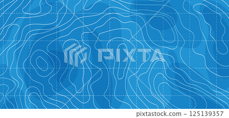 Topography map line contour territory, abstract landscape texture with grigs. Cartography map land or sea, geographic geometric sketch. 125139357