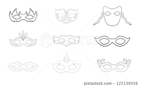 Mask vintage silhouette carnival masque, face mystery costume for ball, party or masquerade. Set simple costume. Mask vintage silhouette carnival masque, face mystery costume for ball, party or masquerade. Set simple costume. 125139358