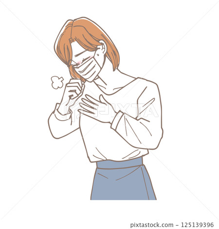 Illustration of a woman wearing a mask coughing Illustration of a woman wearing a mask coughing 125139396