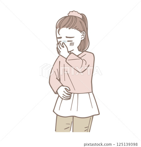 Illustration of a little girl about to vomit 125139398