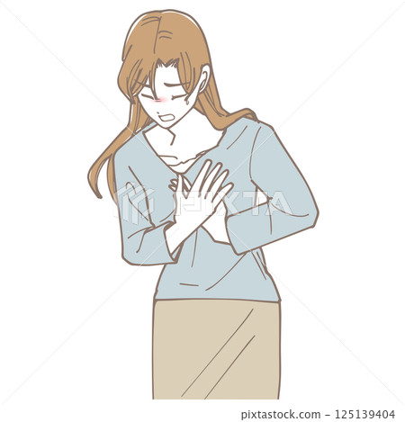 一名婦女痛苦地摀住胸口 一名婦女痛苦地摀住胸口 125139404