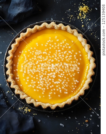 lemon tart with orange cream 125139408