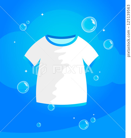 Clean white t-shirt surrounded by soap bubbles Clean white t-shirt surrounded by soap bubbles 125139563